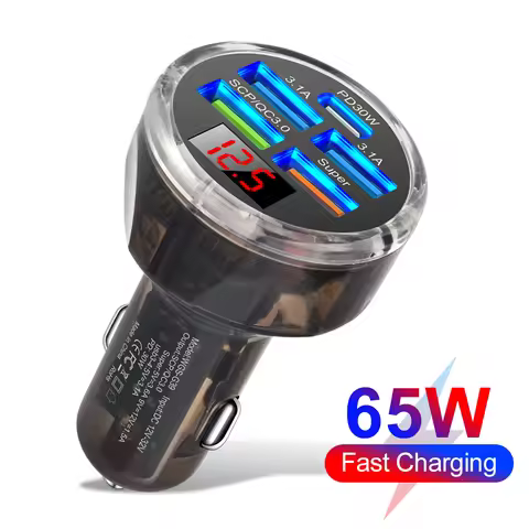 65W Car Charger 30W Quick Charge Transparent Case PD 27W for iPhone 15 14 13 12 Xiaomi Poco Samsung