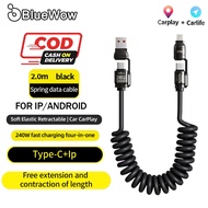 BlueWow 4 in 1 [2m] fast charging cable spring data cable charging cable fast charging cable USB  A 