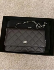 全新帶盒Chanel 香奈兒黑銀荔枝皮woc鏈條包New Chanel Chanel black silver lychee skin woc chain bag with box