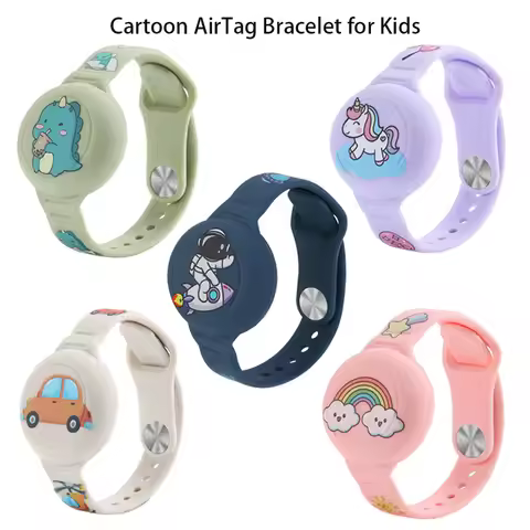 Cute Cartoon AirTag Bracelet for Kids,Full Coverage Silicone Hidden AirTag Holder Wristband,Waterpro
