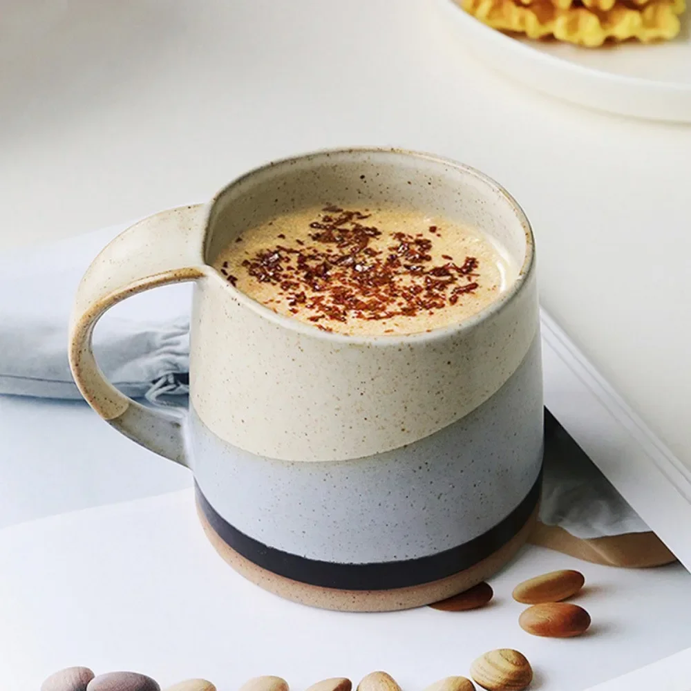 ถ้วยเครื่องปั้นดินเผาหยาบสไตล์ญี่ปุ่นถ้วยดินเผาสไตล์จีนย้อนยุคแก้วกาแฟถ้วยกาแฟขาวดำ
