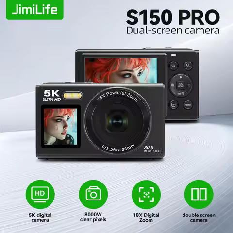 5K Ultra HD 18x Zoom Digital Camera with HD Dual Screen, Ideal Student Camera for Birthday Gift