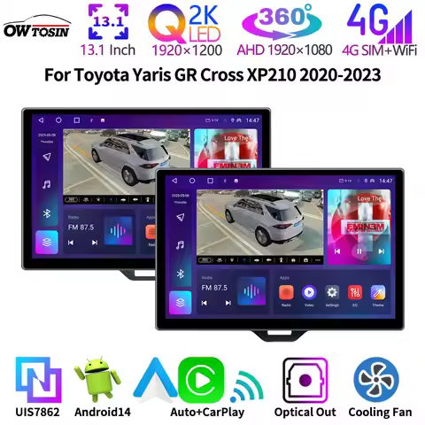4G WIFI QLED 1280*720P Android 14 8G+256G Car Radio Stereo For Toyota Yaris GR Cross XP210 2020-2023