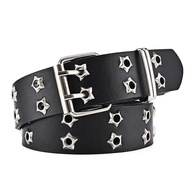 New Star Eye Rivet Belt Goth Style Double Pin Buckle Man/woman Fashion Casual Punk Style Pu Leather