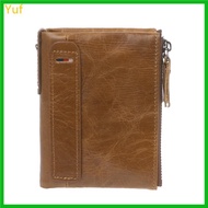 Yuf Men Genuine Leather Double Zipper Wallet Cowhide Bifold Coin Purse Card Holder