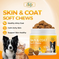 LDECO Cat & Dog Skin & Coat Supplement Soft Chews - Omega 3 & Biotin for Shedding Control, Shiny Fur