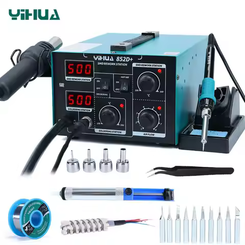 YIHUA 852D+ Soldering Station With Air Pump Hot Air Rework Station Digital Display Welding Repair De