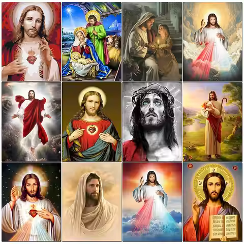 PhotoCustom 60x75cm DIY Painting By Numbers Kit Jesus Religious Acrylic Paint By Numbers ArtWork Oil