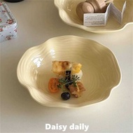 Milk Yellow High-End Ruffled Dinner Plate ins Style Style Style Fruit Salad Plate Pasta Ceramic Plat