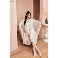 Beautiful fall-winter straight maternity dress B2 MUM with cream jade button collar V456