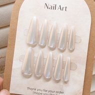 10PCS Fake Nails with Glue Waterproof Mirror Face Fake Nails Almond Shape Long FM065