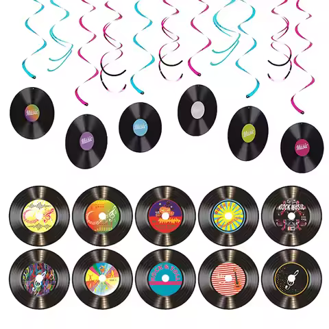 Vintage Records Rock and Roll Music Party Background Wall Decoration 80s 90s Birthday Party Disco Mu