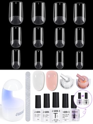 Aillsa Nail Tips&Glue Gel Kit, with Top Coat, Nail Dehydrator, 240pcs Square Nail Tips, Nail Glue, N