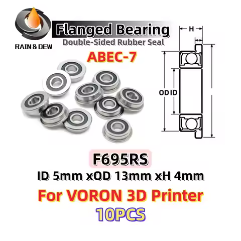 10Pcs F695 2RS Bearing 5*13*4 mm ABEC-7 Flanged Miniature F695 RS Ball Bearings F695RS For VORON