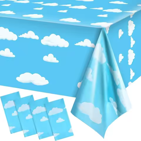 1/3pcs 137x274cm Blue Sky White Clouds Party Tablecloth Cartoon Story Birthday Party Supplies for Bo