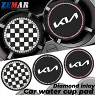 1/2Pcs KIA Car Water Cup Pad Inlaid Diamond Anti-Slip Rubber Pad Universal Car Cup Holder Coaster fo