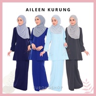 Aileen Baju Kurung Plain Scallop 🌸 Plus Size 36 - 60 Basic Dark Grey Royal Blue Baby Blue Navy Blue Biru Moden