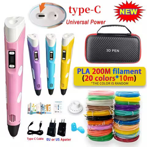 Upgraded 3D Pen 3D Printing Pen Children DIY Drawing Pens Kids Birthday Gift Type-C Cable Power Adap