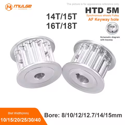 HTD5M Timing Pulley 14T/15T/16T/18/Teeth AF Keyway hole 8/10/12/12.7/14/15mm Belt Width 10/15/20/25/