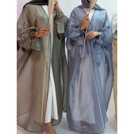 Summer Eid Djellaba Abaya Dubai Shiny Soft Puff Sleeves Muslim Dress Silky Abaya Dubai Turkey Muslim Dress Islam Abayas WY800