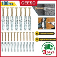 GEESO 100 Sets Steel Expansion Tube Pipe Self Tapping Screw Drilling Plug Serrated Thorny Metal Wall
