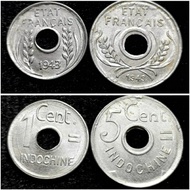 Indochina Coins Set of 2 1.5 Cent Coins 1943