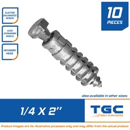 10 PCS 1/4 x 2 inches Lag Screw with Expansion Shield Galvanized TGC Lagscrew with Shield Expansion Anchor Bolt for Concrete Hollow Wall Anchor 50 mm