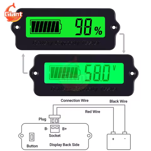 DC6-63V Digital Voltmeter Tester Lithium Battery Capacity Indicator Battery Energy Display Board Bat