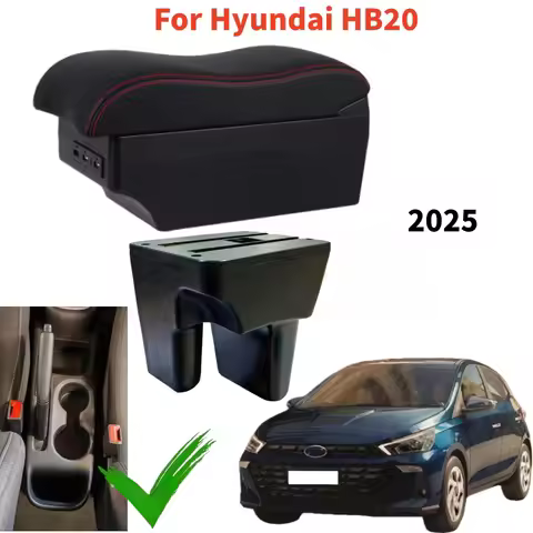 For Hyundai HB20 2025 Car Armrest storage box Leather Arm Rest Center Console Storage USB Led Refit 