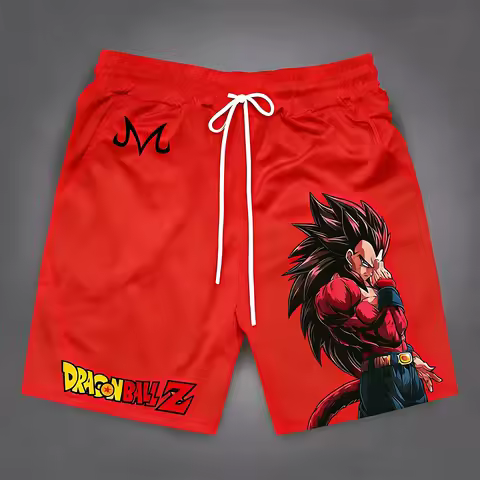 Vintage Dragon Ball Goku Super Saiyan 4 Majin "M" Mark 3D Print Shorts 2026 Summer Unisex Oversized 