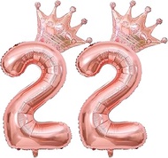 40 Inch Rose Gold Crown Number 22 Balloons, 22th Birthday Balloons for Men Women, 22th Celebration D