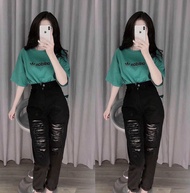 Quần baggy jean nữ lưng cao kiểu quần bò baggy hàng VNXK thời trang