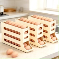 4-Tier Automatic Egg Rack - White, Large Capacity, Minimalist Design, Space Saving