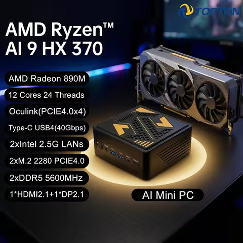 Topton OcuLink Mini PC Gamer AMD Ryzen AI 9 HX 470 370 7 PRO 360 USB4 2x2.5G LAN 2xM.2 PCIe Metal NU