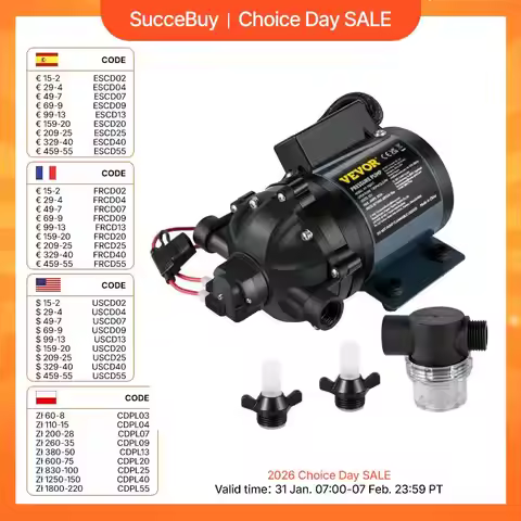 SucceBuy Washdown Pump 12V RV Water Pump 7 GPM 60 PSI Max. 10 FT Lift Self Priming for Marine Deck, 