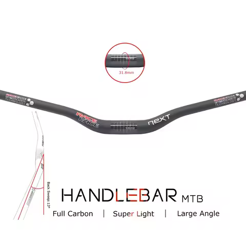 NEXT 3K Full Carbon Fiber Mountain Bike Handlebar - 31.8mm Clamp - 720mm 740mm 760mm Width - 13° Bac