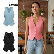 Lovito Tank Top Wanita Polos Kancing Depan Elegan L80ED157 (Multi-warna)