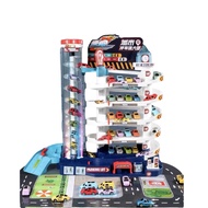 Large 5-storey parking lot with 8 colorful cars