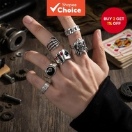 6PC Hip Hop Poker Rings Set - Gothic Skull Claw 8 Ball Statement Accessories for Men and Women