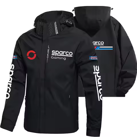SPARCO Men's Racing Motorcycle Zipper Jacket - Spring/Autumn Windproof and Waterproof Adjustable Hoo