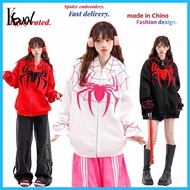 ௵ ℝ ♎ ◇ Embroidered Spider Man Hoodie With Zippe For Women Loose Spiderman Hoodie Couple Jacket For
