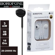 Borofone BM30 In-Ear Earphones with Mic Sports Wired Ear Buds 3.5mm Bass Audio Plug Dynamic Single Button Control Cable 1.2m Headphone Black White 耳機連咪有線黑色白色通用1.2米線控3.5毫米音頻插頭耳筒