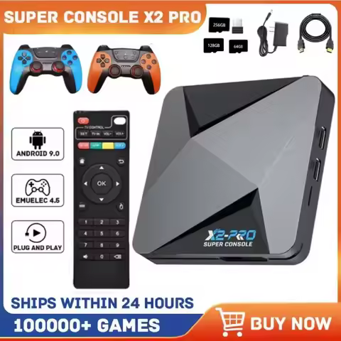 X2 Pro Retro Video Game Console TV Box 100000+ Games with 2 Gamepads Super Console 4K 60+ Game Emula
