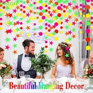 INSTORE Neon Fluorescent Garland, Rectangle Fluorescent Paper Round Pentagram Fluorescent Banner, Ha