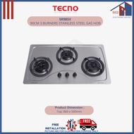 TECNO SR 98SV 90CM 3 BURNERS STAINLESS STEEL GAS HOB