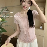 Summer New Style Korean Lace Knitted T-Shirt Women Casual Fashion All-Match Top