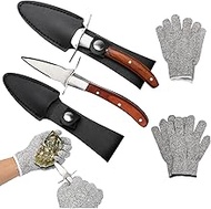 Oyster Shucking Knife with 4 Gloves, Shucker Oyster Knife Set of 2 Stainless Steel Oyster Shucker ki