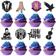 24 Pack Wednesday Birthday Addams Cupcake Toppers Glitter Fantasy Horror Thing Wednesday Cupcake Pic
