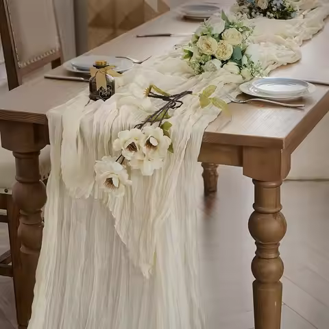 Cheesecloth Crinkled Table Runner Transparent Tablecloth Wedding Party Decoration Table Runner Crink