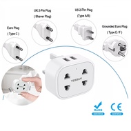 TESSAN Double 2 Pin Plug Extension Socket SG/EU/US/UK 2 Pin to 3 Pin UK Adapter Multi Socket Plug with 2 USB Charging Ports ,2 Outlets 13A USB Power Strip Mini Electrical Charger for Travel Home Office